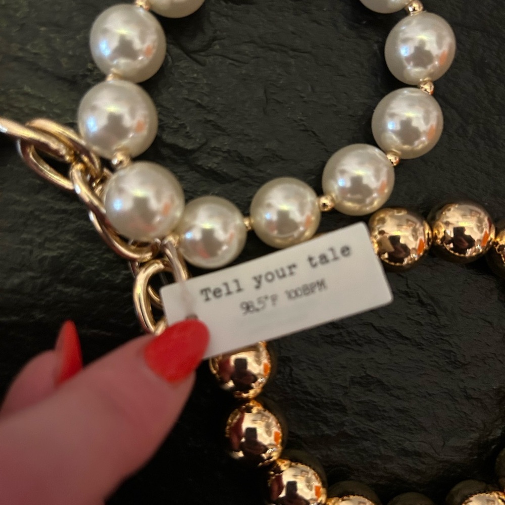 Gold Chain Necklace and Bracelet Set with Pearl Accents - 18k dipped - Picture 5 of 5